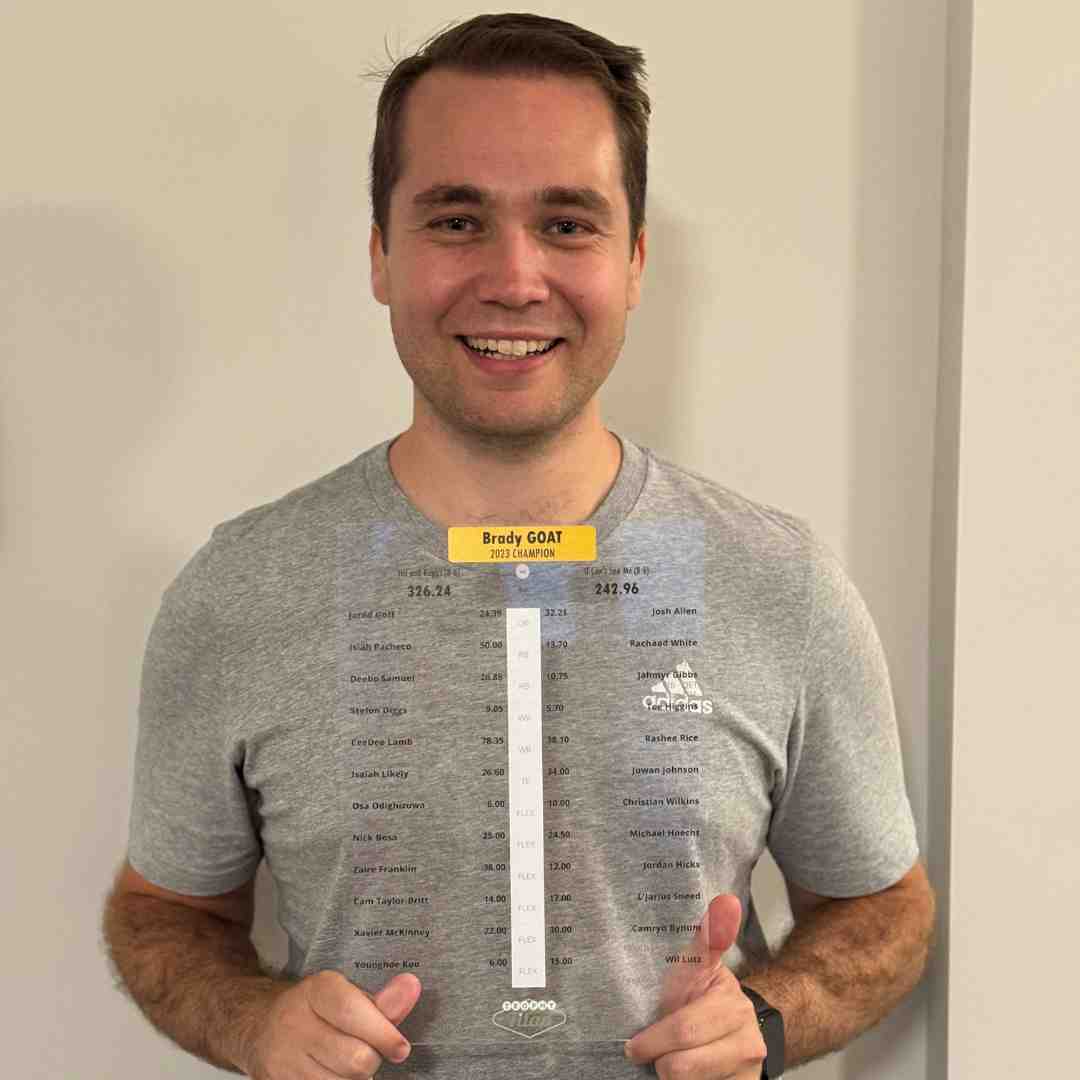 Customer Image holding the Fantasy Football Trophy